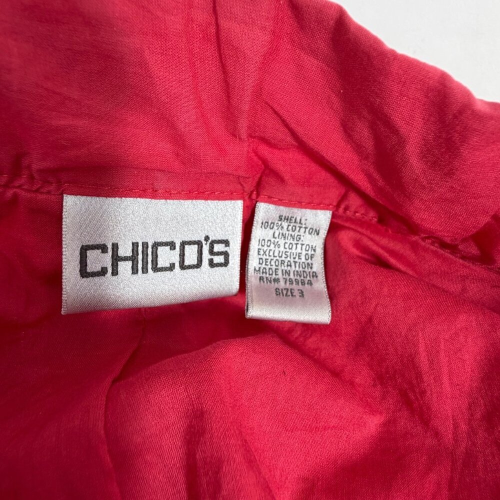 CHICOS Red Eyelet Patchwork Cotton Lightweight L/… - image 4